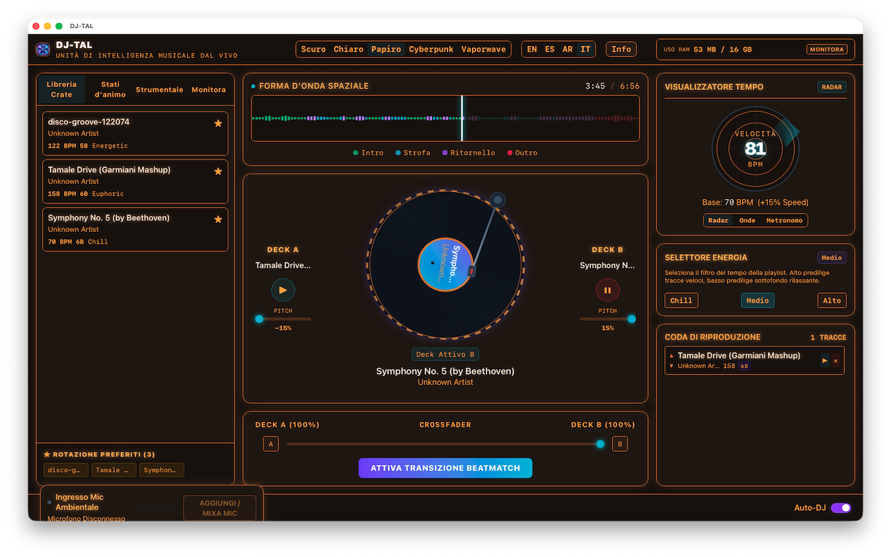 DJ-TAL Screenshot 1 - Mixing Desk Dashboard